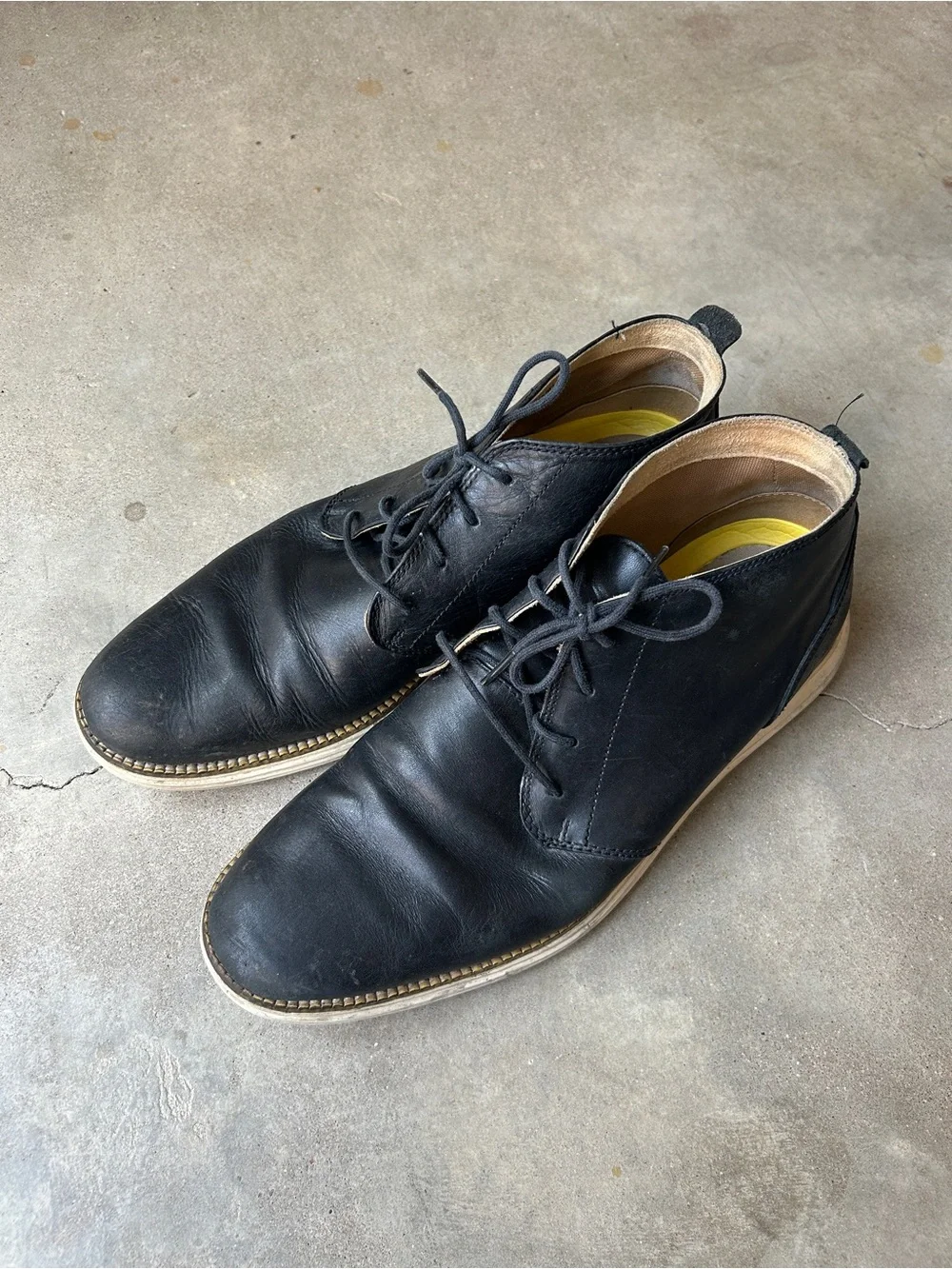 Cole Haan Black Leather Chukka Boots with Tan Sole